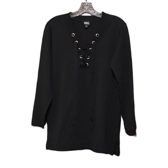 INC Black Lace Up Tunic PM - Picture 1 of 4